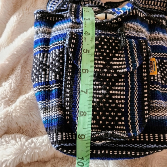 Pinzon Woven Boho Artesonias Mexico Aztec Drawstring Backpack - Picture 7 of 8